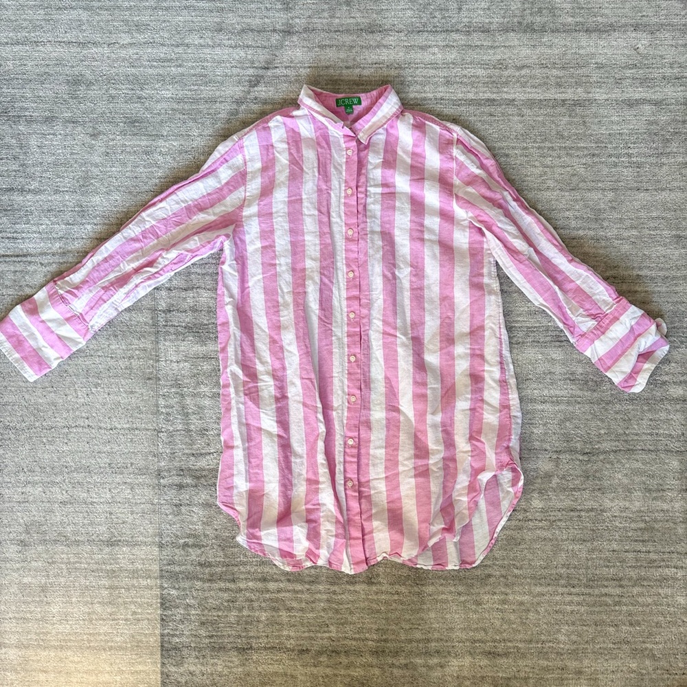 Pink Linen-cotton blend beach shirt in stripe